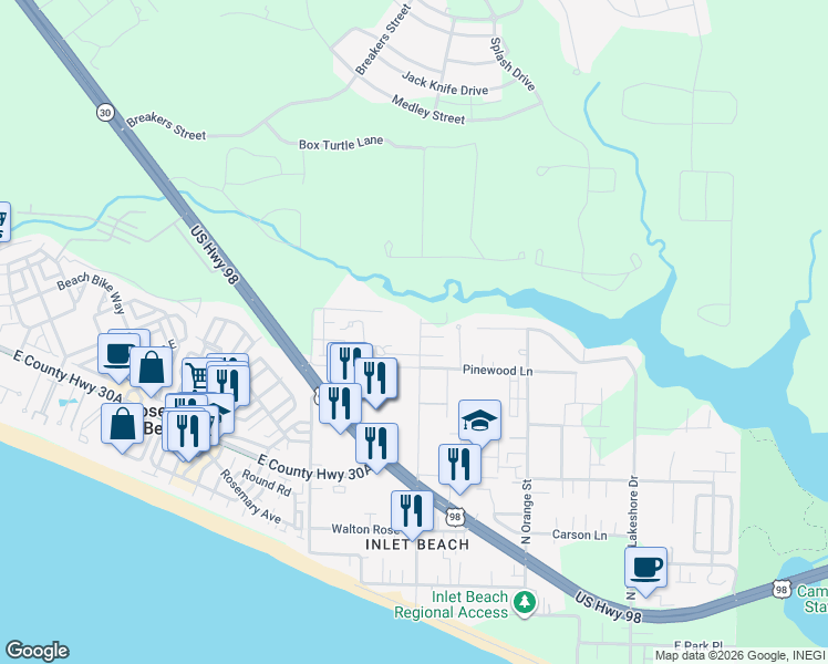 map of restaurants, bars, coffee shops, grocery stores, and more near 347 North Wall Street in Panama City Beach