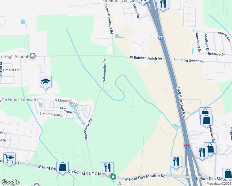 map of restaurants, bars, coffee shops, grocery stores, and more near 116 Coussan Road in Lafayette
