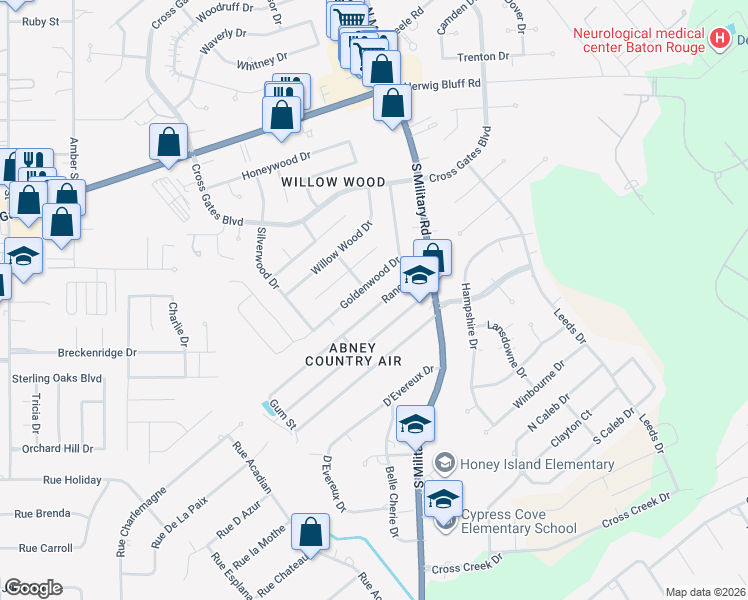map of restaurants, bars, coffee shops, grocery stores, and more near 40755 Ranch Road in Slidell