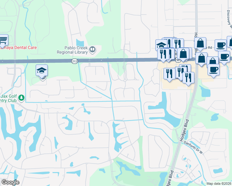 map of restaurants, bars, coffee shops, grocery stores, and more near 3714 Windmaker Way in Jacksonville
