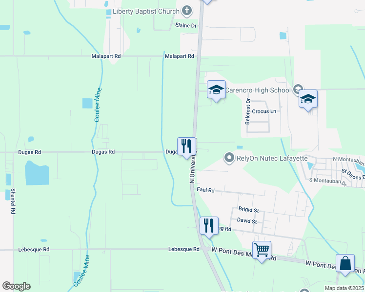 map of restaurants, bars, coffee shops, grocery stores, and more near 3005 North University Avenue in Lafayette