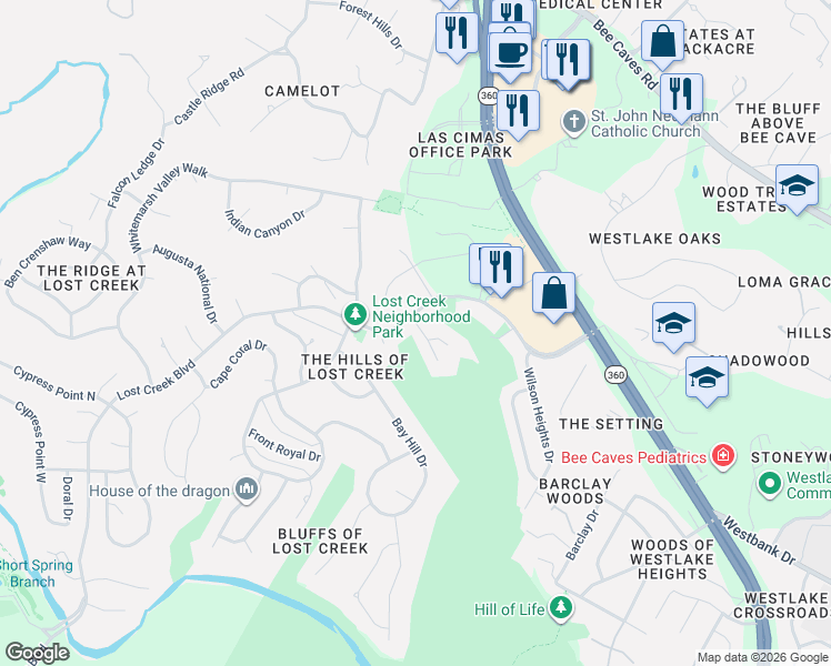 map of restaurants, bars, coffee shops, grocery stores, and more near 1202 Arronimink Circle in Austin
