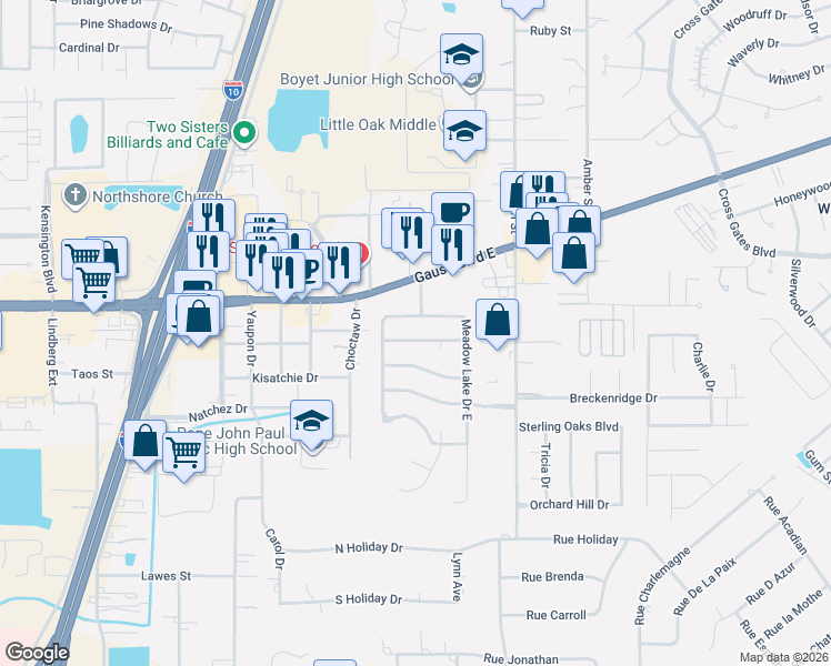 map of restaurants, bars, coffee shops, grocery stores, and more near 1913 Edgemere Drive in Slidell