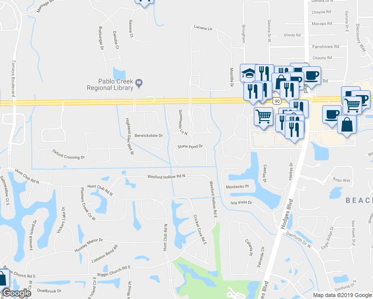 map of restaurants, bars, coffee shops, grocery stores, and more near 3700 Windmaker Way in Jacksonville