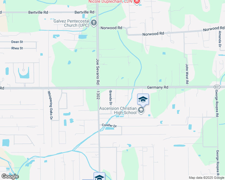 map of restaurants, bars, coffee shops, grocery stores, and more near 14507 Brenda Drive in Gonzales