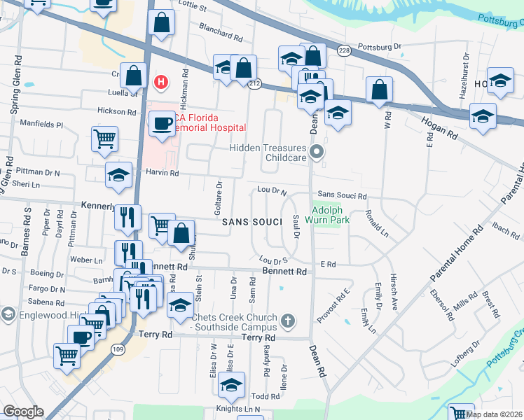 map of restaurants, bars, coffee shops, grocery stores, and more near in Jacksonville