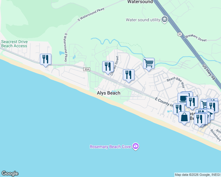 map of restaurants, bars, coffee shops, grocery stores, and more near 32 Shinbone Court in Walton County