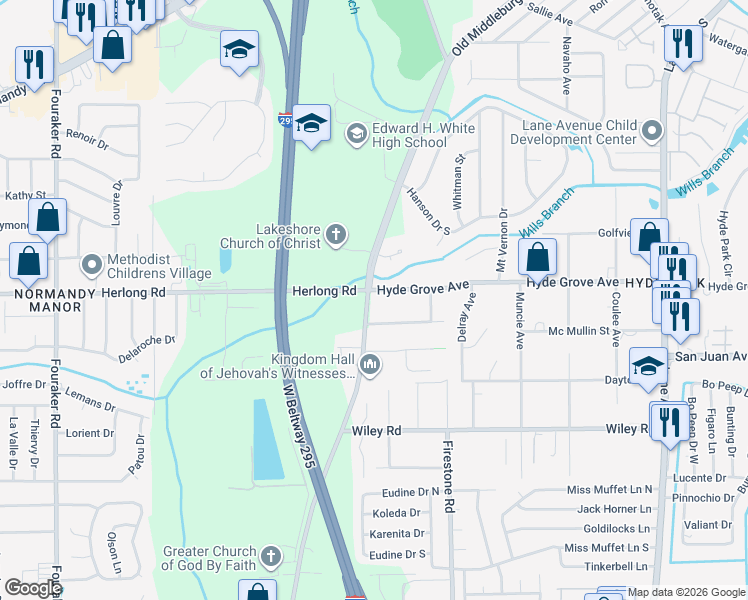 map of restaurants, bars, coffee shops, grocery stores, and more near 7259 Electra Drive in Jacksonville