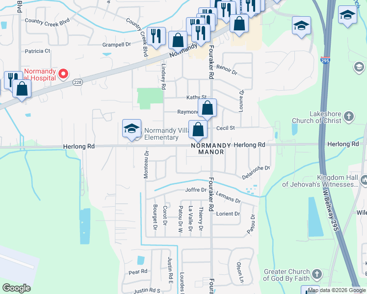 map of restaurants, bars, coffee shops, grocery stores, and more near 1929 Delaroche Drive West in Jacksonville