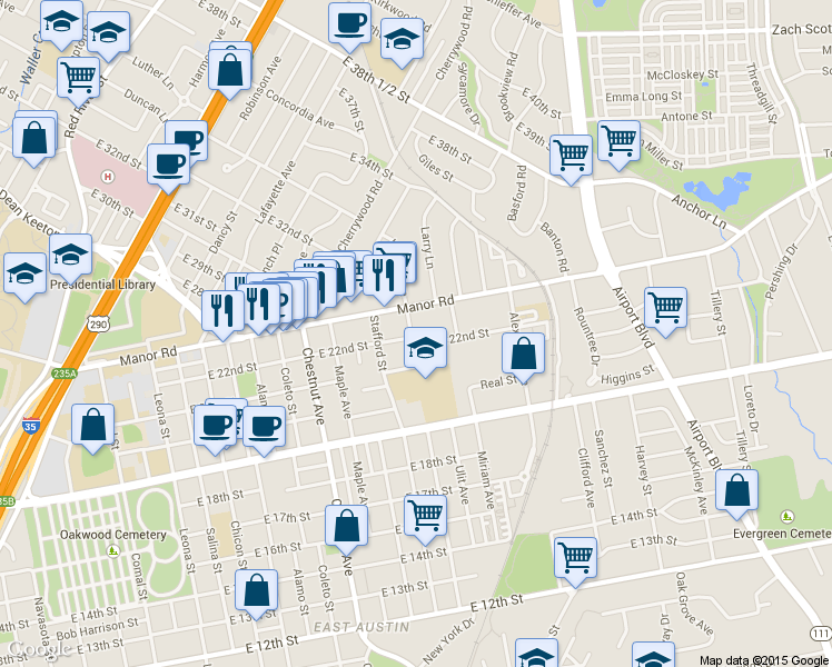 map of restaurants, bars, coffee shops, grocery stores, and more near 2607 Oaklawn Avenue in Austin