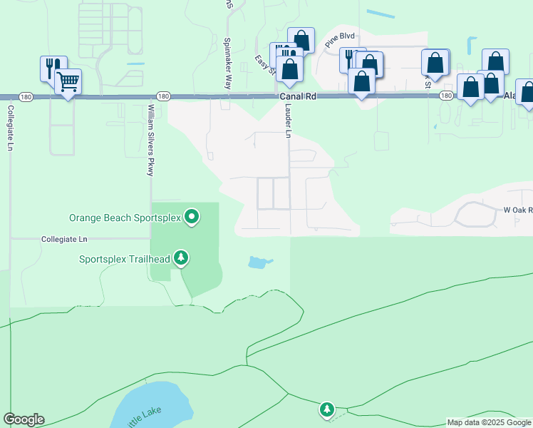 map of restaurants, bars, coffee shops, grocery stores, and more near 24607 Tarpon Ln in Orange Beach