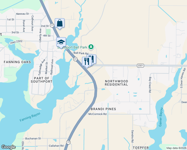 map of restaurants, bars, coffee shops, grocery stores, and more near 2126 County Road 2321 in Panama City