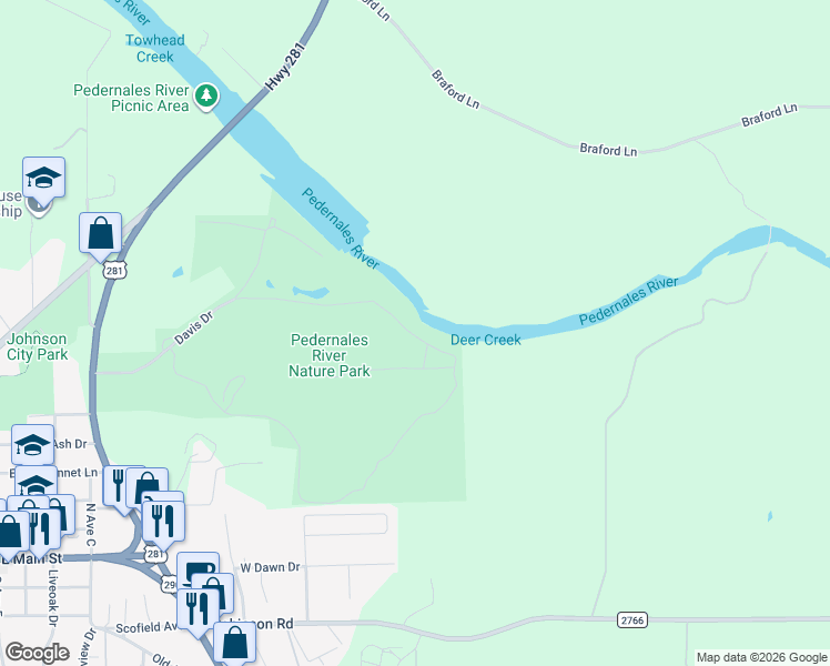 map of restaurants, bars, coffee shops, grocery stores, and more near in Johnson City