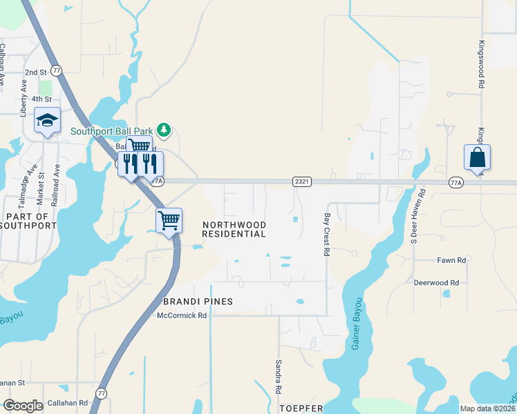 map of restaurants, bars, coffee shops, grocery stores, and more near 2304 Sondra Court in Panama City