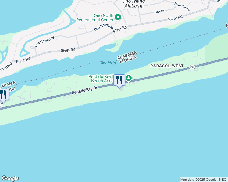 map of restaurants, bars, coffee shops, grocery stores, and more near 16551 Perdido Key Drive in Pensacola