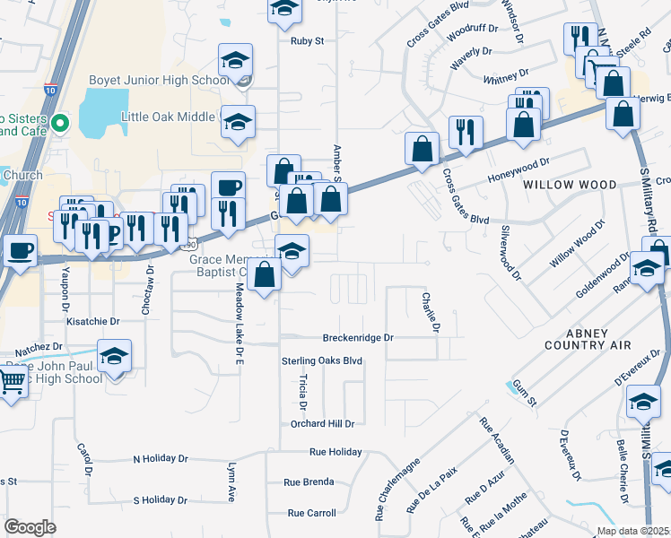 map of restaurants, bars, coffee shops, grocery stores, and more near 40145 Taylors Trail in Slidell
