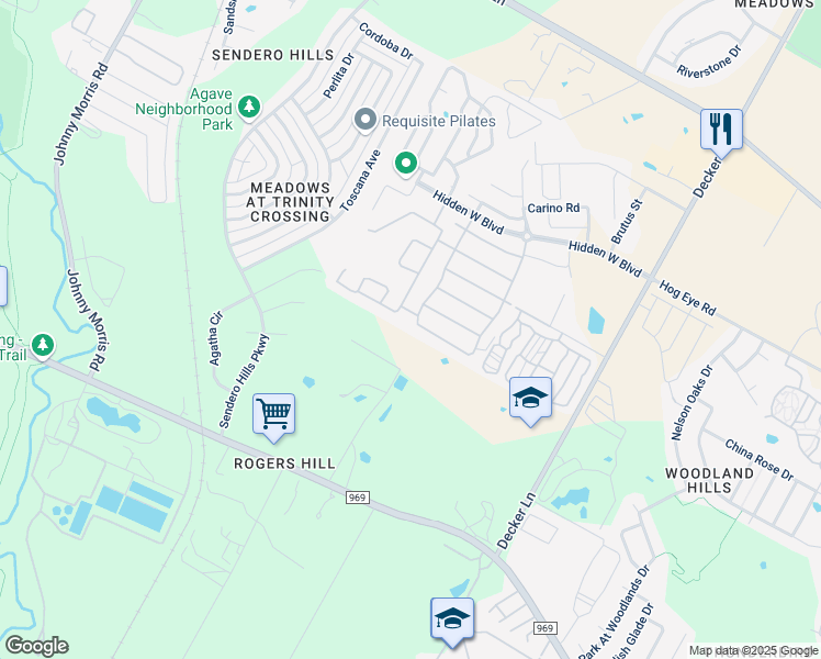 map of restaurants, bars, coffee shops, grocery stores, and more near 7700 Hidden View Circle in Austin