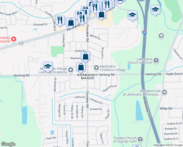 map of restaurants, bars, coffee shops, grocery stores, and more near 7915 Herlong Road in Jacksonville