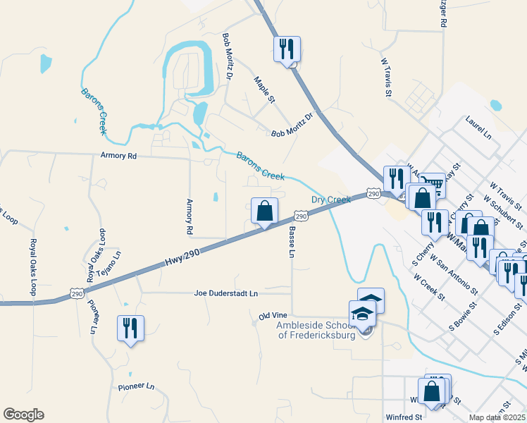 map of restaurants, bars, coffee shops, grocery stores, and more near 100 Mazurek Loop in Fredericksburg