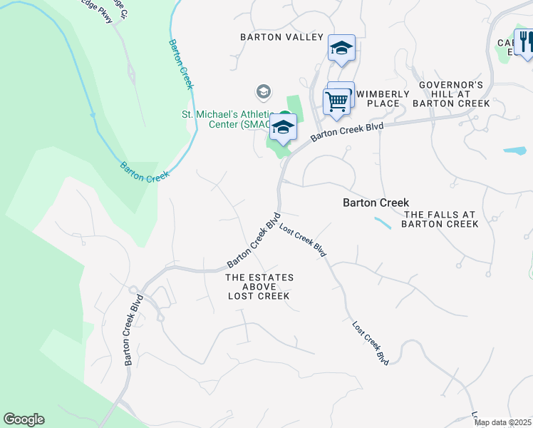 map of restaurants, bars, coffee shops, grocery stores, and more near 3203 Winding Creek Cove in Austin