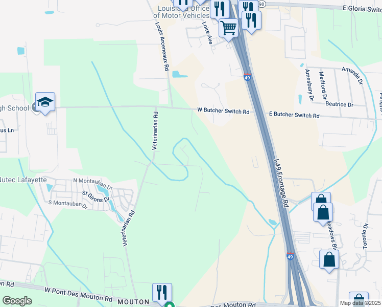 map of restaurants, bars, coffee shops, grocery stores, and more near 104 Young Oak Drive in Lafayette