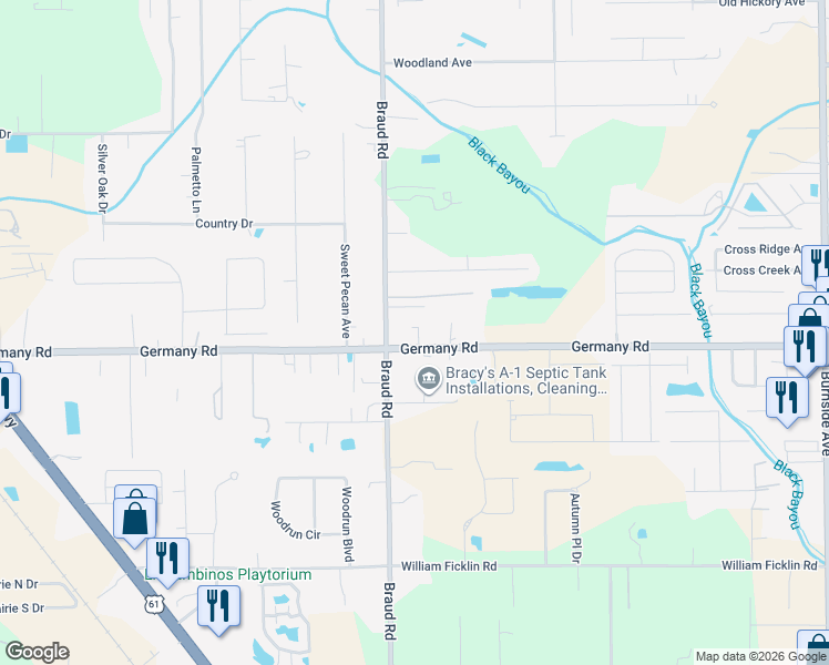 map of restaurants, bars, coffee shops, grocery stores, and more near 40036 Germany Road in Gonzales