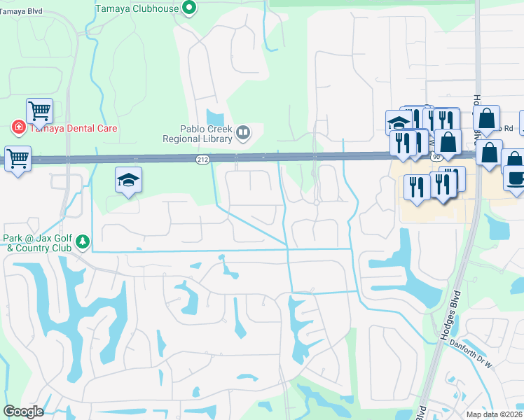map of restaurants, bars, coffee shops, grocery stores, and more near 13057 Berwickshire Drive in Jacksonville