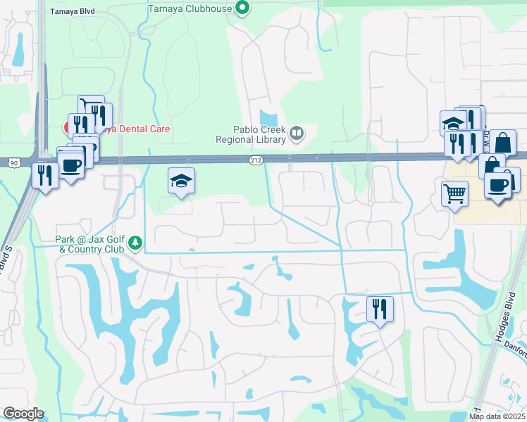 map of restaurants, bars, coffee shops, grocery stores, and more near 3605 Eastbury Drive in Jacksonville