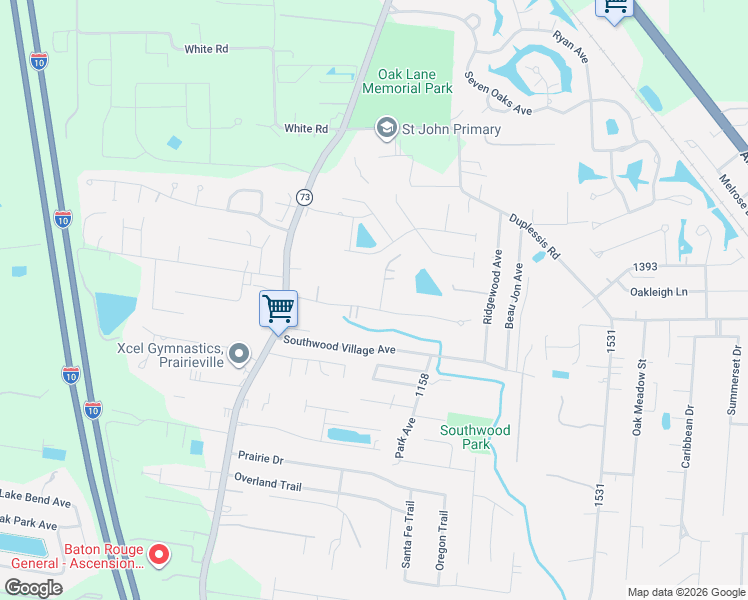 map of restaurants, bars, coffee shops, grocery stores, and more near 37442 Provence Pointe Avenue in Prairieville