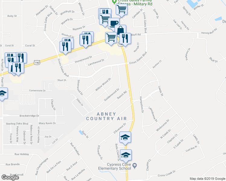 map of restaurants, bars, coffee shops, grocery stores, and more near 133 Goldenwood Drive in Slidell