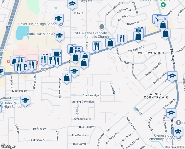 map of restaurants, bars, coffee shops, grocery stores, and more near 40145 Taylors Trail in Slidell