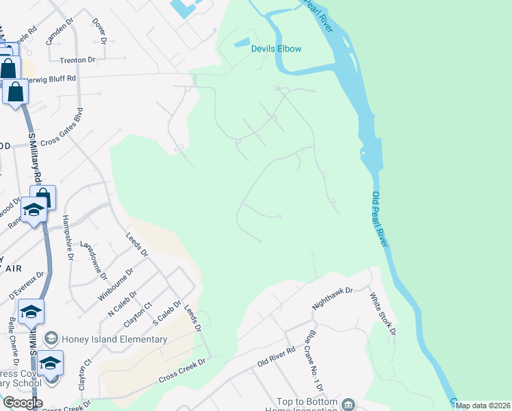map of restaurants, bars, coffee shops, grocery stores, and more near 605 Pearl View Court in Slidell