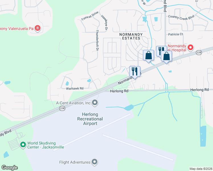map of restaurants, bars, coffee shops, grocery stores, and more near 1687 Jayhawk Lane in Jacksonville
