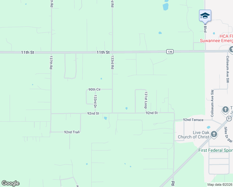 map of restaurants, bars, coffee shops, grocery stores, and more near 313 Ohio Avenue North in Live Oak