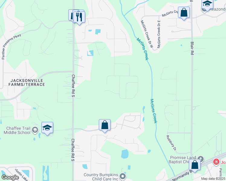 map of restaurants, bars, coffee shops, grocery stores, and more near 11115 Stirling Court in Jacksonville