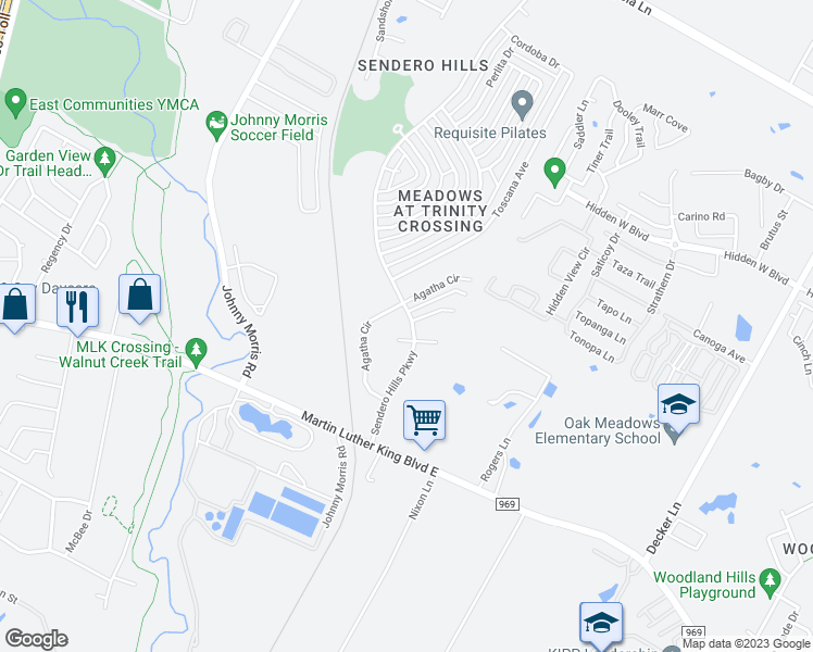 map of restaurants, bars, coffee shops, grocery stores, and more near 5408 Sendero Hills Parkway in Austin