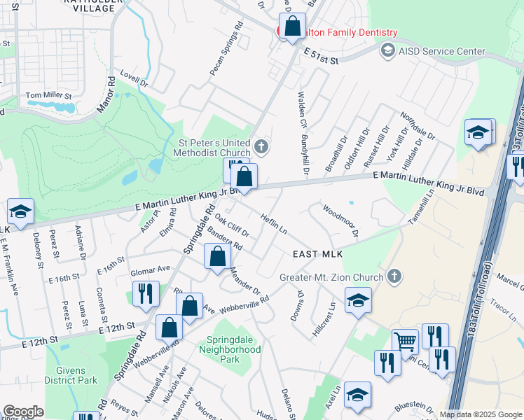 map of restaurants, bars, coffee shops, grocery stores, and more near 4804 Heflin Lane in Austin
