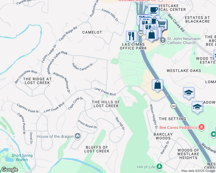 map of restaurants, bars, coffee shops, grocery stores, and more near 1211 Quaker Ridge Drive in Austin