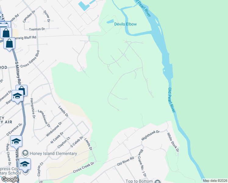 map of restaurants, bars, coffee shops, grocery stores, and more near 605 Pearl View Court in Slidell