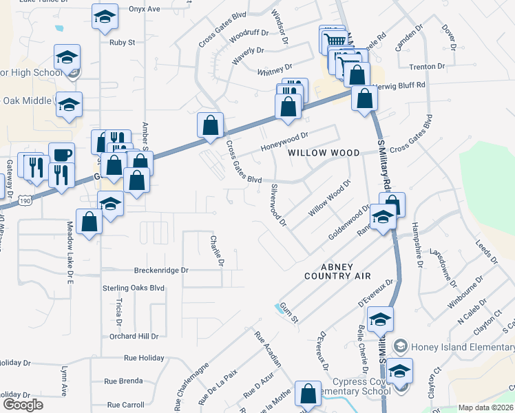 map of restaurants, bars, coffee shops, grocery stores, and more near 108 Short Street in Slidell