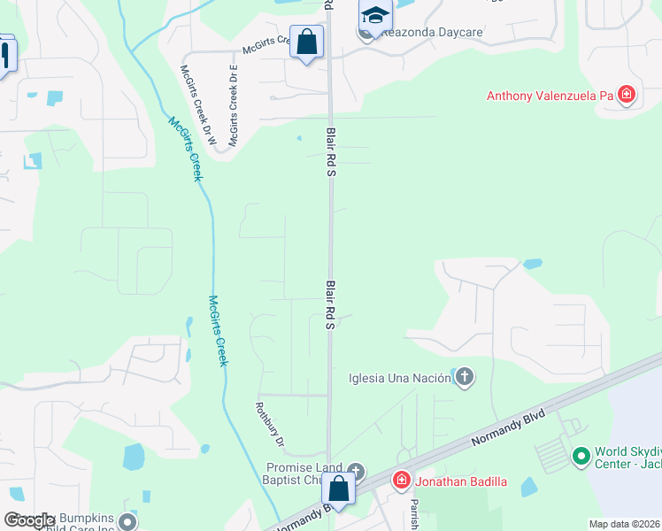 map of restaurants, bars, coffee shops, grocery stores, and more near 1771 Blair Road in Jacksonville