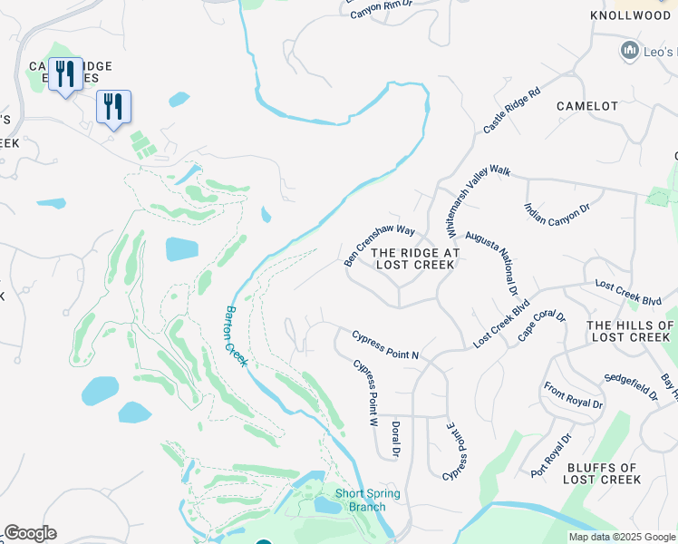 map of restaurants, bars, coffee shops, grocery stores, and more near 1705 Ben Crenshaw Way in Austin