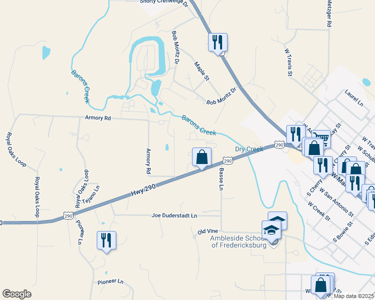 map of restaurants, bars, coffee shops, grocery stores, and more near 100 Mazurek Loop in Fredericksburg