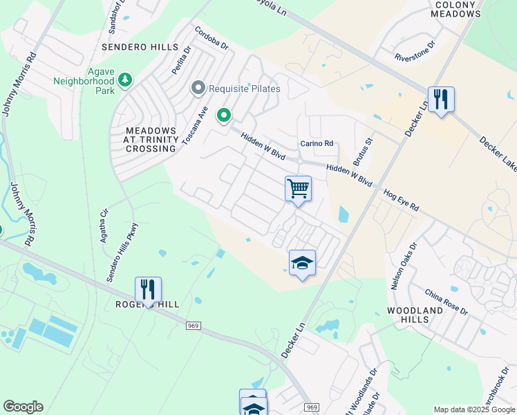 map of restaurants, bars, coffee shops, grocery stores, and more near 8001 Topanga Lane in Austin