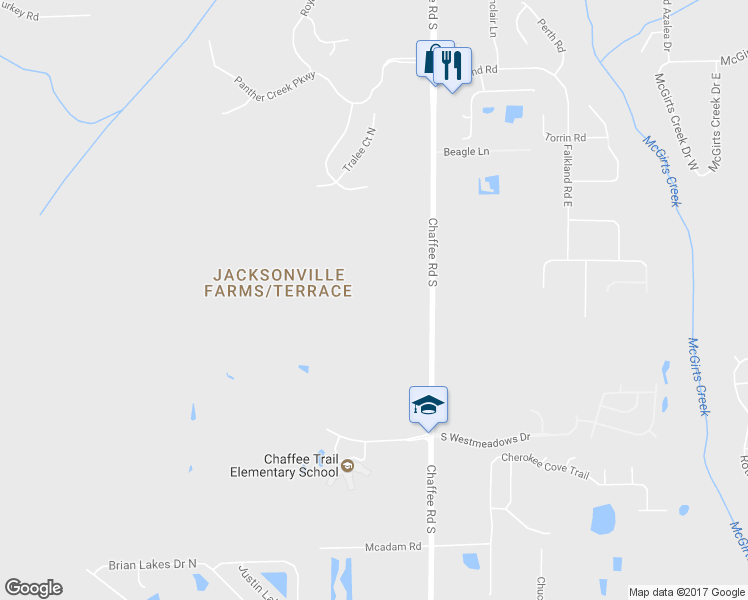 map of restaurants, bars, coffee shops, grocery stores, and more near 1932 Chaffee Road South in Jacksonville