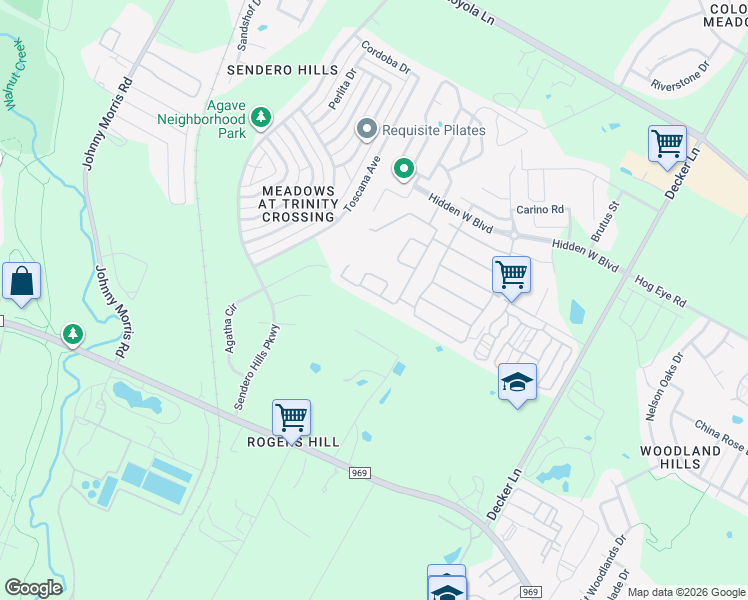 map of restaurants, bars, coffee shops, grocery stores, and more near 7629 Hidden View Circle in Austin