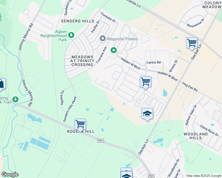 map of restaurants, bars, coffee shops, grocery stores, and more near 7700 Hidden View Circle in Austin