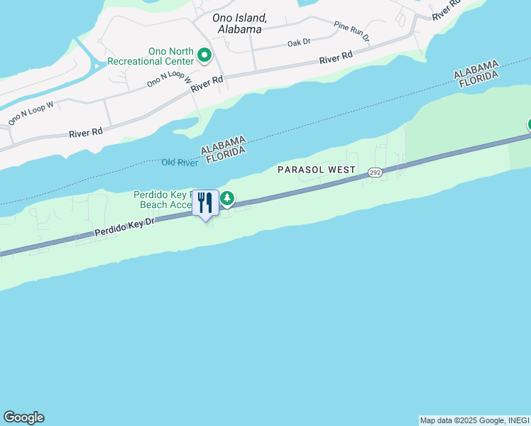 map of restaurants, bars, coffee shops, grocery stores, and more near 16335 Perdido Key Drive in Pensacola