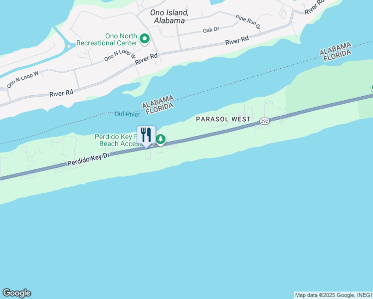 map of restaurants, bars, coffee shops, grocery stores, and more near 16335 Perdido Key Drive in Pensacola