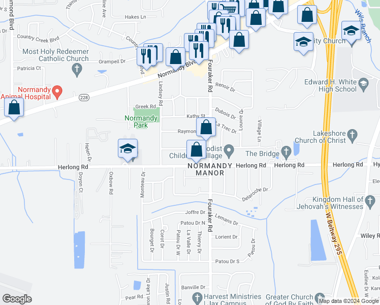 map of restaurants, bars, coffee shops, grocery stores, and more near 8044 Cecil Street in Jacksonville